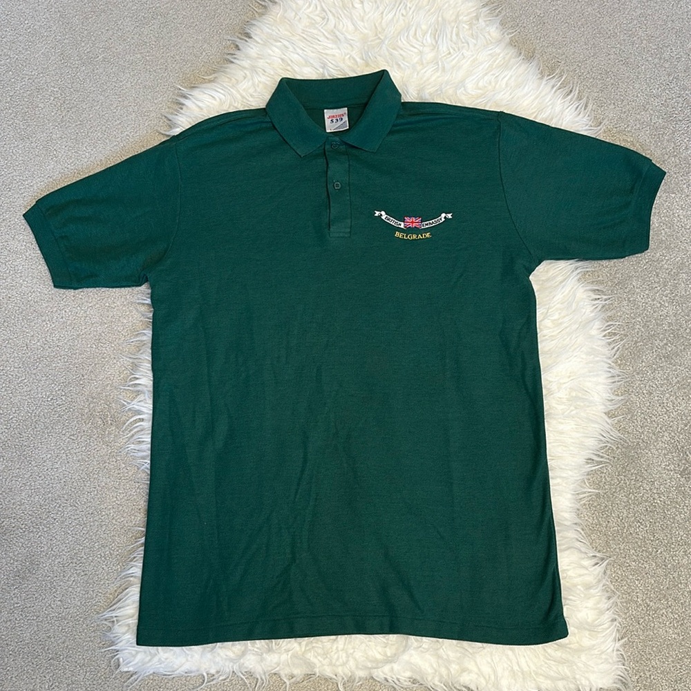 Vintage 2000’s Jerzees British Embassy Belgrade Embroidered Green Polo